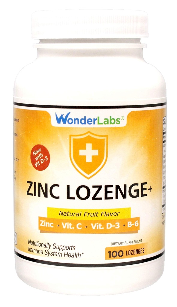 Wonder Laboratories Sink Lozenges med vitamin C - Frukt Flavored, sunn immunstøtte Lozenges med 25 mg sink Supplement Per Lozenge + 30 mg vitamin C - 100 Lozenges