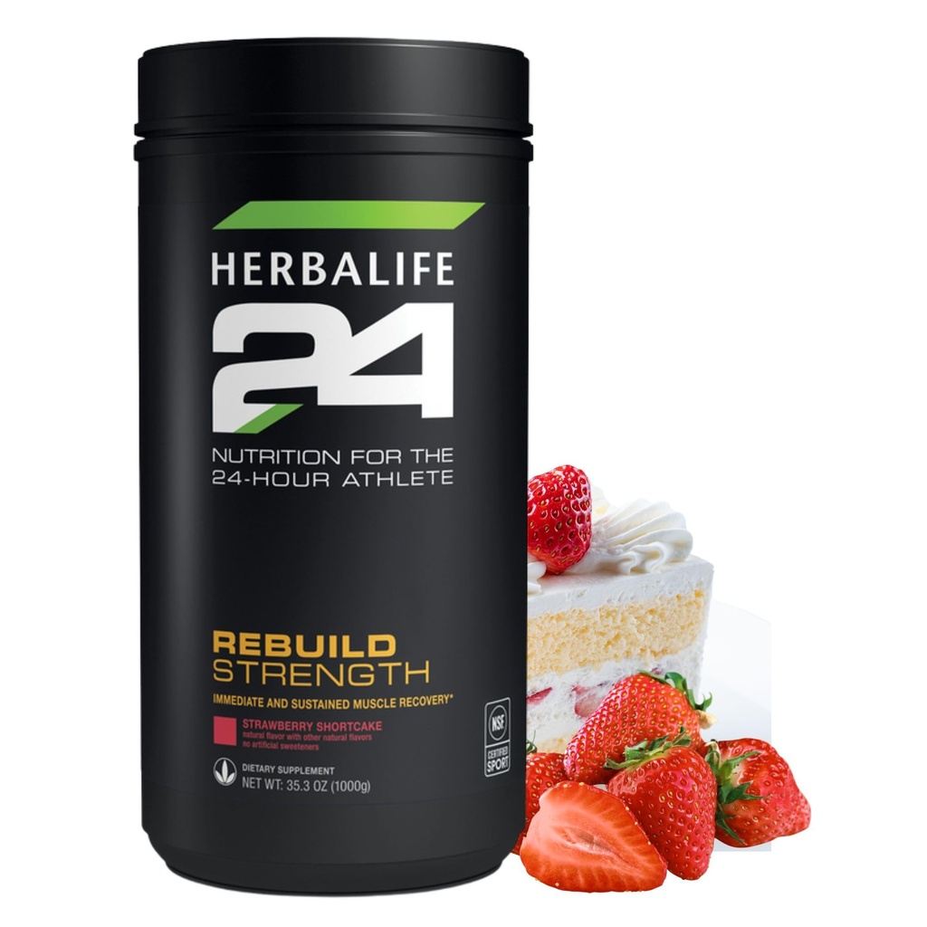 HERBALIFE24 Rebuild Styrke: Jordbær Shortcake (1000 G), Ernæring for 24-timers Atlete, Rebuild Lean Muskel, Støtte Immunfunksjon, Naturlig Flavor, Ingen kunstig søtning