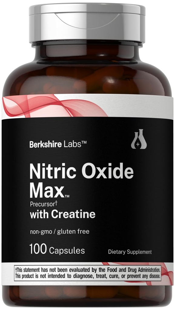 Horbäach Nitric Oxid Supplement med kreatin | 100 kapsler | L Citrullin, L Arginin og Kreatin Monohydrat | Ikke-GMO, Glutenfri | Berkshire Labs