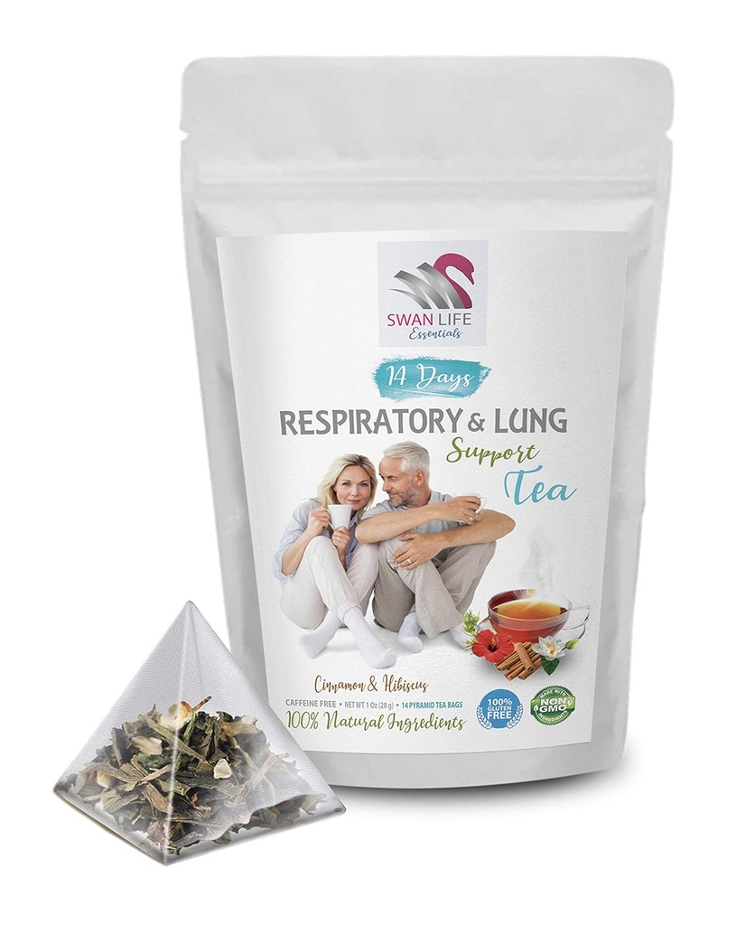 Respiratoriske vitaminer - RESPIRATORI OG LUNG SUPPORT TEA 14 dager med kanel, Hibiscus, Marshmallow Root, Astragalus, Peppermynte, eucalyptus teblad 1 Pack 14 Teposer