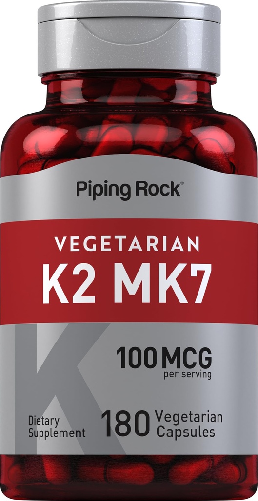 Piping Rock K2 MK7 Vitamin Supplement | 100 mg | 180 vegetariske kapsler | for kvinner og menn | Ikke-GMO, Glutenfri