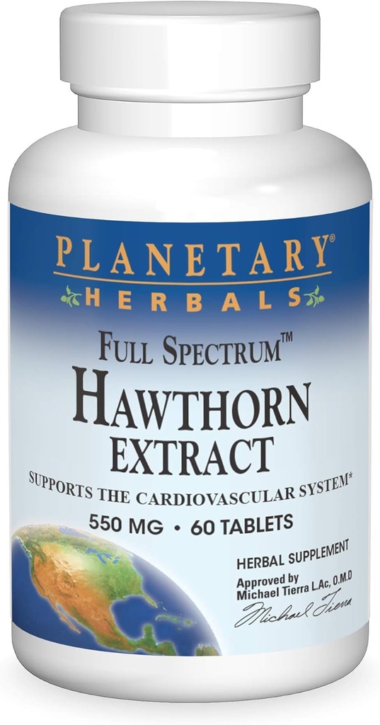 Planetær urter Fullspektrum Hawthorn Extract 550 mg Tabs, 60 ct