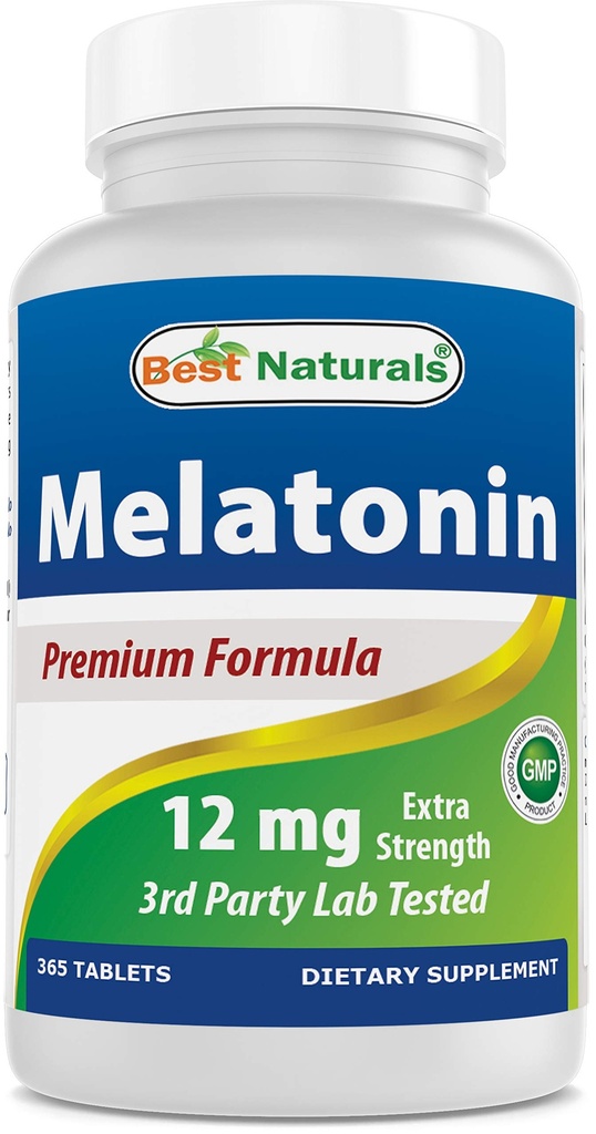 Best Naturals Melatonin 12 mg (1 års forsyning) - Drug-fri natt søvnhjelp - Melatonin for søvn og avslapning, 365 greve (pakke med 1))