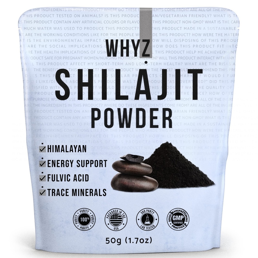 Whyz Shilajit pulver, 50g(1,7 oz), Shilajit ren Himalayan Mineral med Fulvic Acid pulver, ren Shilajit og Fulvic Minerals forbindelse for immunstøtte og energitilskudd, 200 serveringer