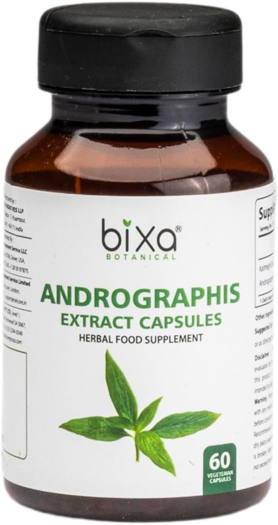 Bixa BOTANICAL Ayurvedic Natural Herbal Supplement Andrographis (Kalmegh) Ekstrakt 20% Andrographolide | Naturlig Liver Tonic | for sunn immunitet (450mg) Veg Kapsler 60 greve (Pack of 1)