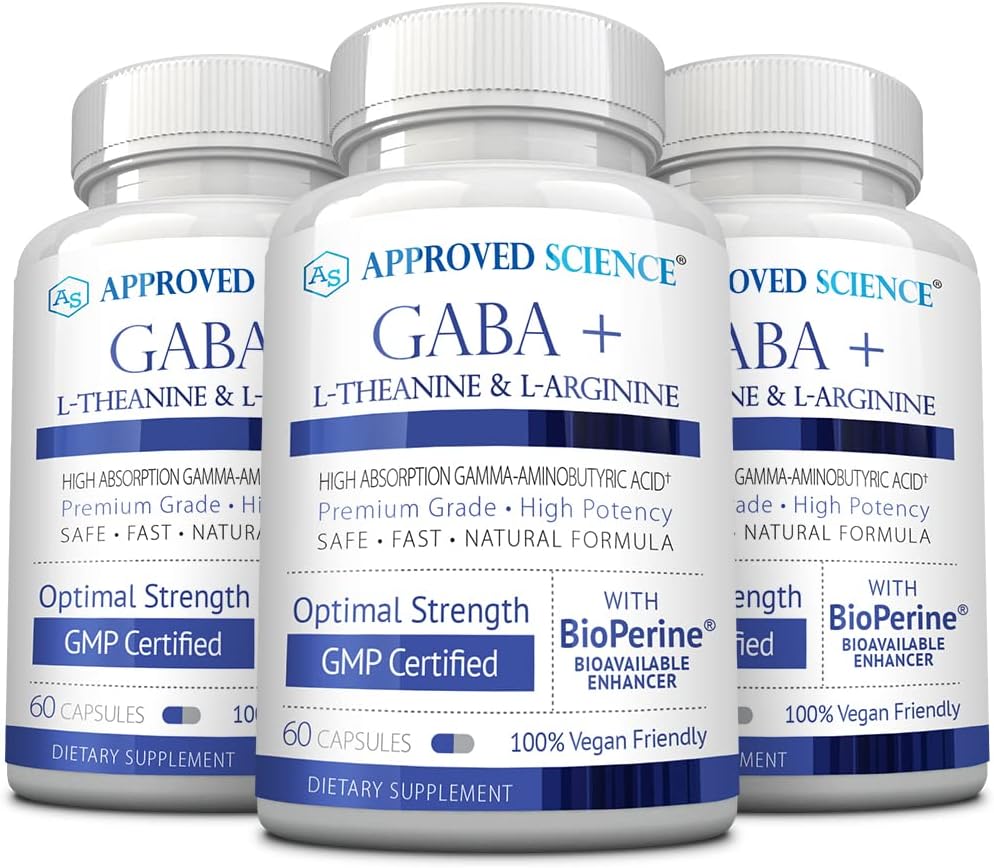 Godkjent vitenskap GABA+ - Fremme ro, forbedre søvn, Boost Mood - GABA, L-Theanine, L-arginin, vitamin B6, BioPerine - høy absorpsjon - 180 kapsler - Vegan