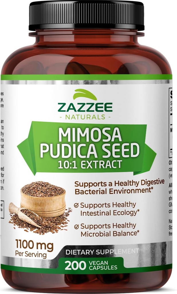 Zazzee Mimosa Pudica Seed 10:1 Ekstrakt, 200 veganske kapsler, 1100 mg, 3+ måneds forsyning, Potent 10:1 Ekstrakt, ikke-GMO og all-naturlig