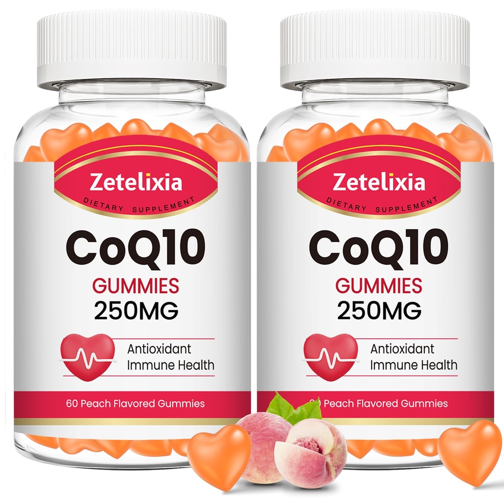2 Pack CoQ10 Gummies, 5X Bedre absorpsjon Coenzym Q10 for Cellular Energy og Antioksidant Support, 120 Peach Gummies