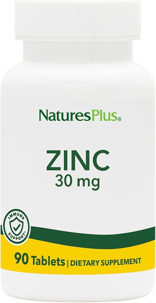 NaturesPlus Sink-tabletter - 30 mg, 90 vegetariske tabletter - immunsystem Tillegg for cellevekst og reparasjon - fremmer sunn digestion, metabolisme og visjon - Glutenfri - 90 Services