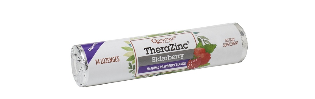 Quantum Helse TheraZinc Elderberry Roll, bringebær Lozenges, laget med sink gluconate for immun støtte, 14 greve