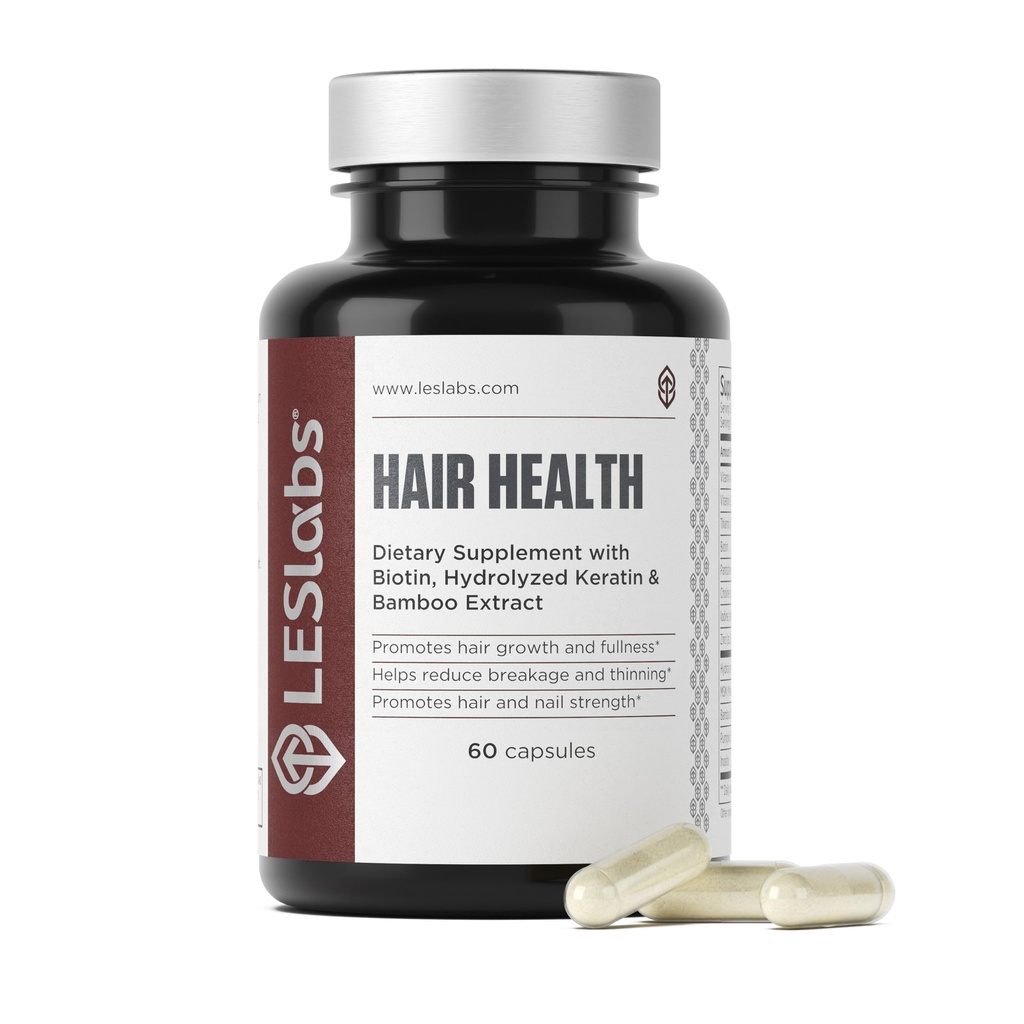 LES Labs Hår Helse – Hårvekst og negler Supplement, Forbedret tykkelse, styrke og fullhet – Keratin, Biotin, Pumpkin Seed & MSM – 60 kapsler