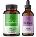 HERBAMAMA Mimosa Pudica og Melk Thistle Kit - Bundle av 1000 mg Mimosa Pudica Kapsler & Melk Thistle Tinkture 4 fl oz - Vegan, ikke-GMO, sukker og alkohol-fri - 2 pakke