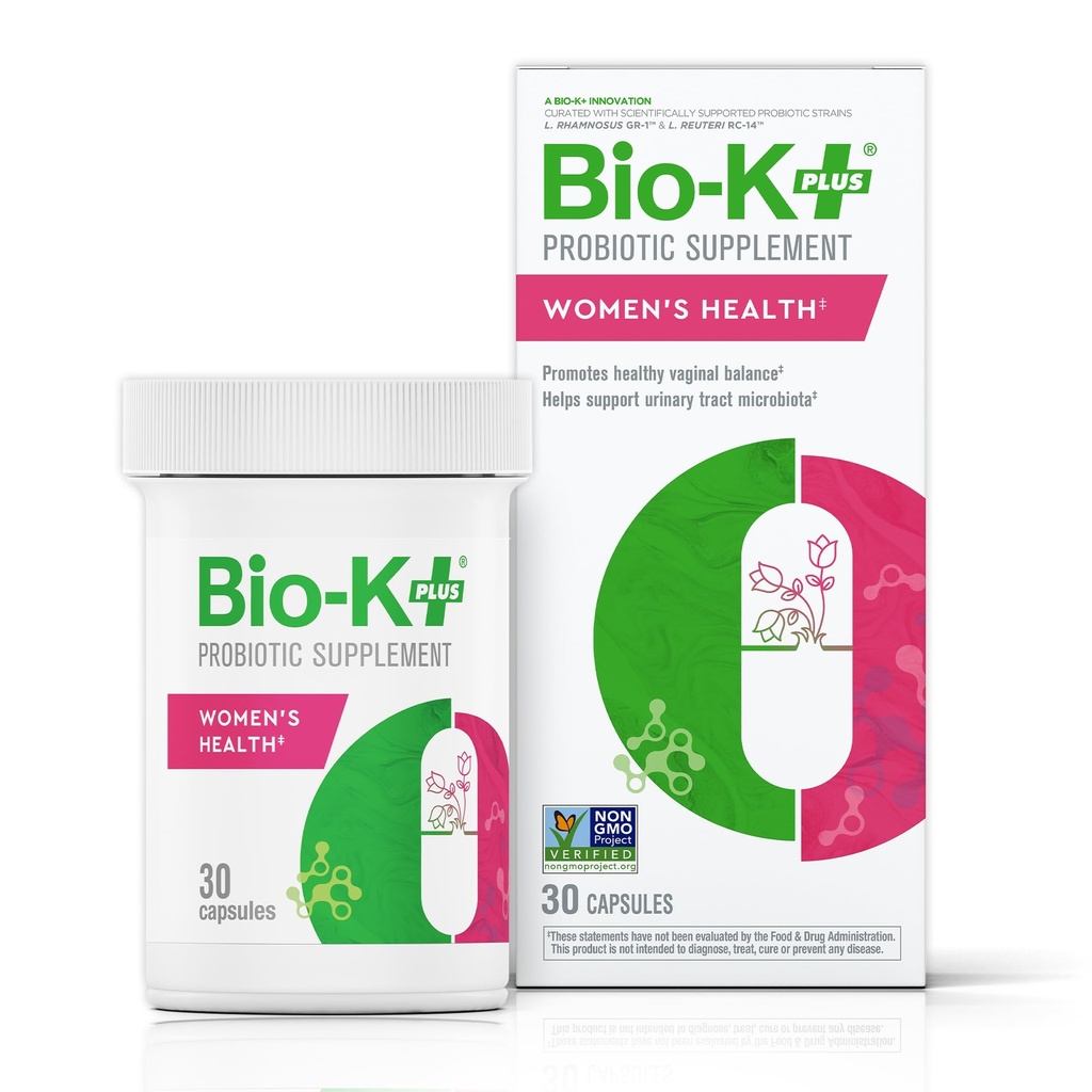 Bio K+ Kvinners Helse – Probiotiske Supplement for kvinner støtter Vaginal & Urinal Tract Health med 2 milliarder CFU 2 Strains, Vaginal Probiotika for kvinner – 30 kapsler
