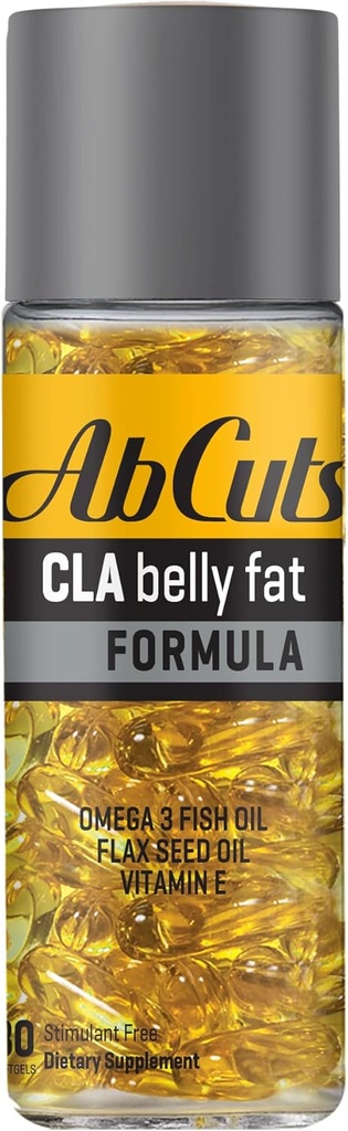 Ab Cuts CLA Belly Fett Formula - 80 Easy-to-Swallow Softgels - Omega 3 Fiskeolje, Flaksfrøolje og vitamin E - bidrar til å øke antioksidant forsyning og sunn kroppssammensetning