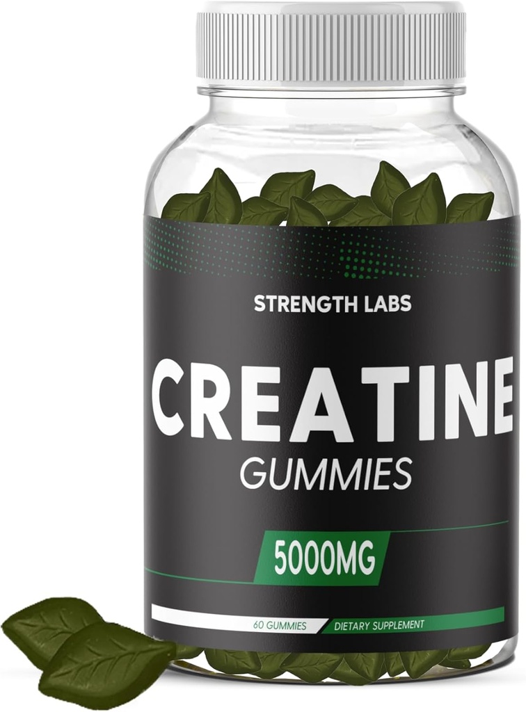 Sukkerfri kreatin 5g for menn og kvinner - Chewable Creatine Monohydrat Gummies Bygge størrelse med L-Theanine & Vitamin B12 5000 mg Bodybuilding Builder Styrke Muskel - Pre-Workout vekst