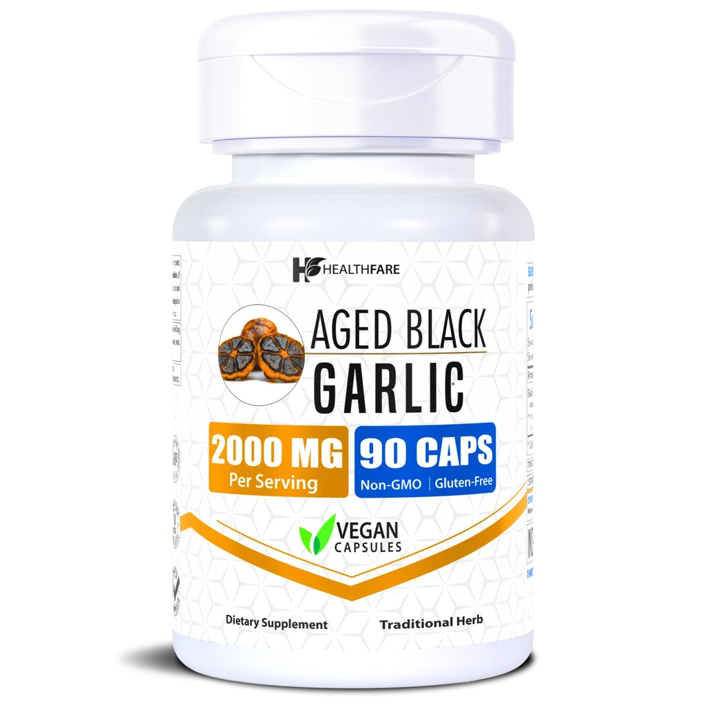 Healthfare Alders svart hvitløk Supplement piller | 2000mg Ekvivalent | 90 Vegan kapsler | Fermentert Odorless hvitløk | høy styrke antioksidant Supplement | Ikke-GMO, Glutenfri | laget i USA