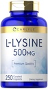 Carlyle L-Lysine 500 mg | 250 Caplet Kapsler | Aminosyre Supplement | Vegetarisk, ikke-GMO & Glutenfri