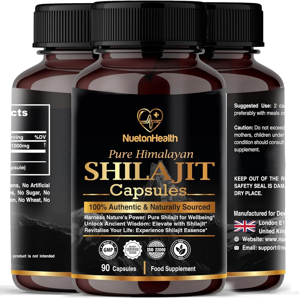 Himalayan Shilajit Kapsler - 100% ren og naturlig 90 Vegan piller - Gull klasse velvære, energi og vitalitet Supplement for menn og kvinner - Grad A Shilajit rik på fulvic & Humic Acid