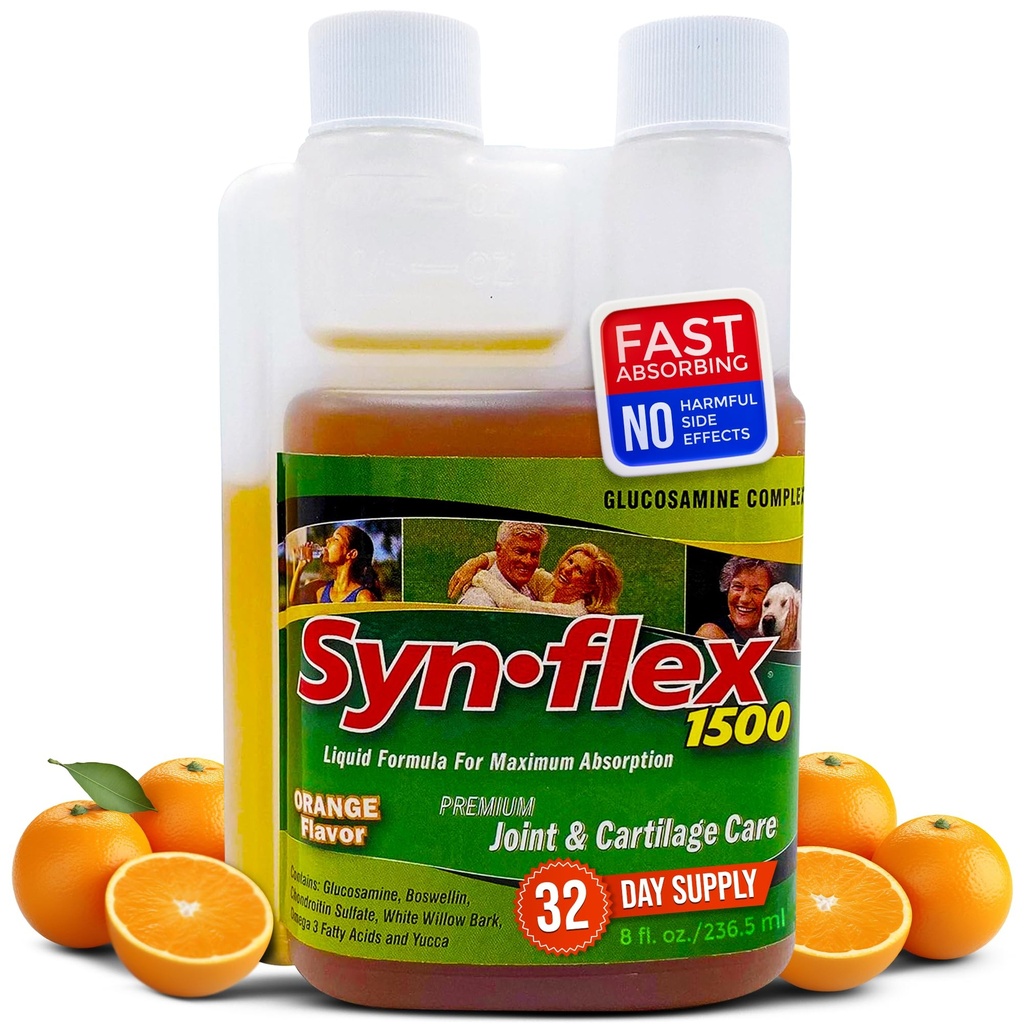 1500 mg flytende glukosamin & Chondroitin - høy konsentrasjon raskabsorberende formel oransje flavor hjelper støtte felles og Cartilage helse - med hvit Willow Bark, Manganese & Boswellin (32 dagers forsyning)