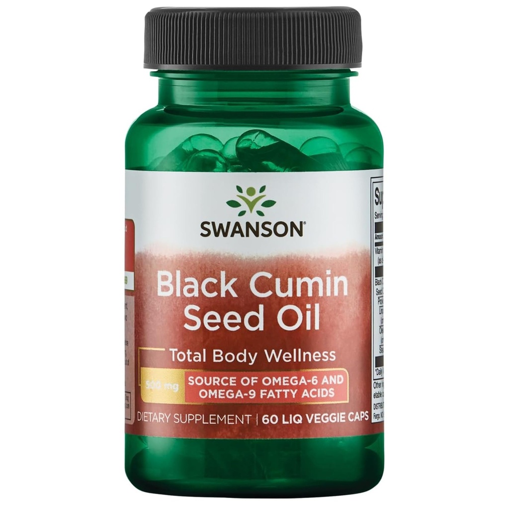 Swanson Svart Cumin frø olje 500 Milligrams 60 Liq Vegcap
