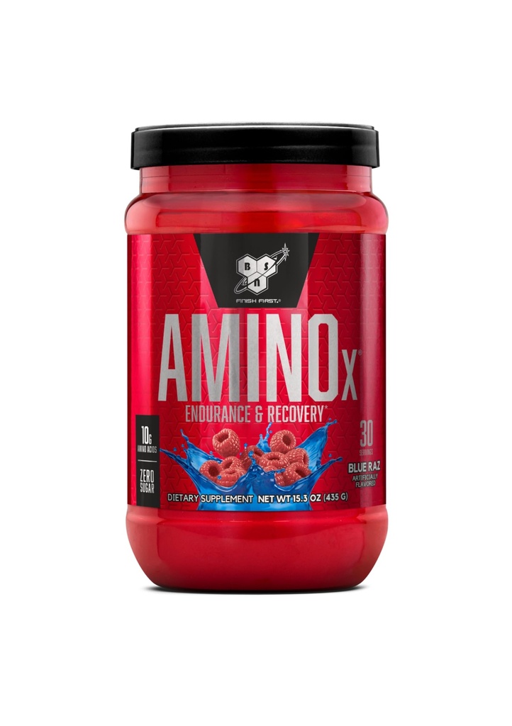 BSN Amino X Muscle Recovery & Endurance pulver med BCAAs, 10 gram aminosyrer, keto vennlig, koffein gratis, støtte utholdenhet, null sukker, blå Raz, 30 porsjoner (Packing May Vary)