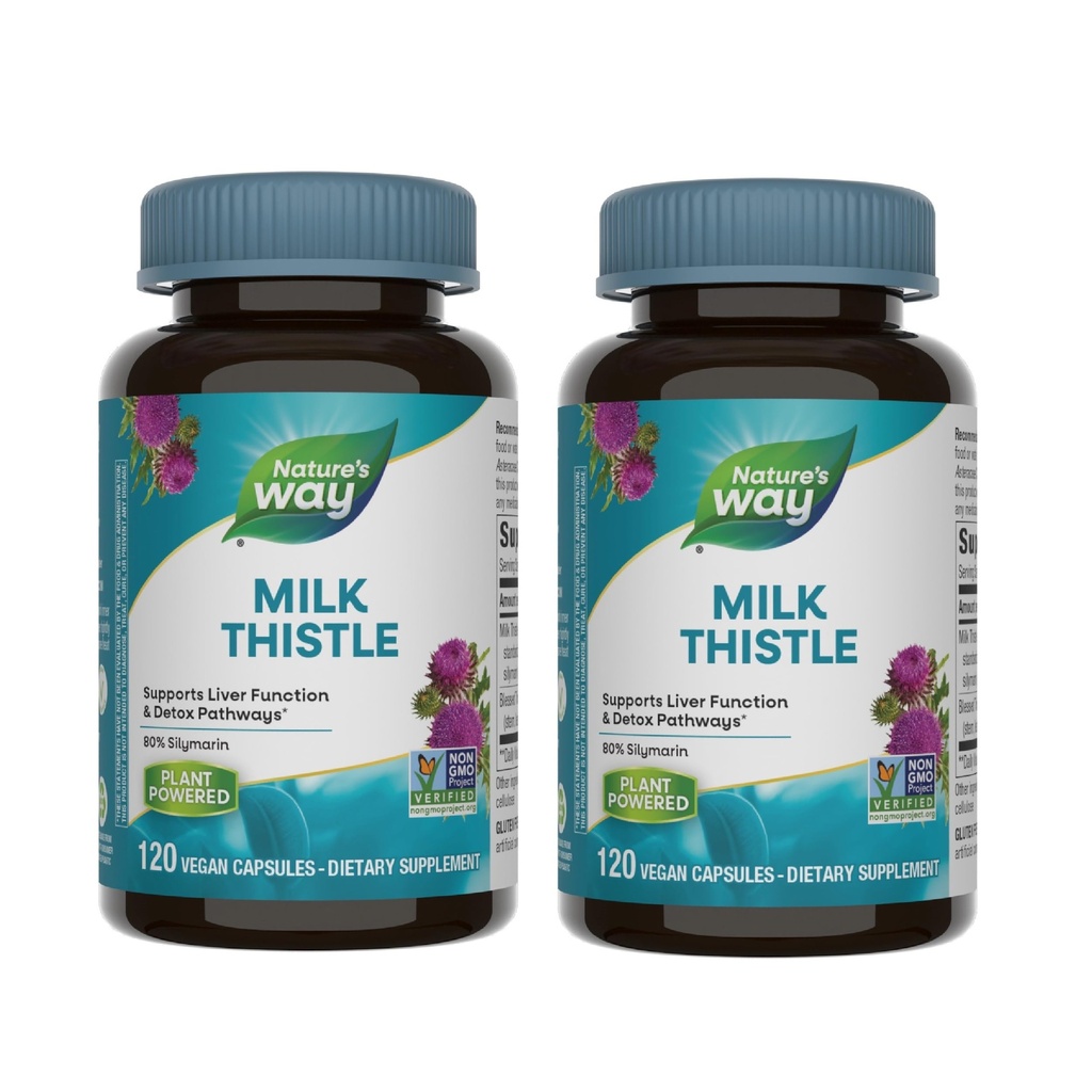 Naturens måte Melk Thistle, støtter leverfunksjon og avgiftsfri baner*, 175 mg Melk Thistle Seed Extract Standardisert til 80% Silymarin per servering, 120 kapsler (pakke May Vary) - 2 pakke