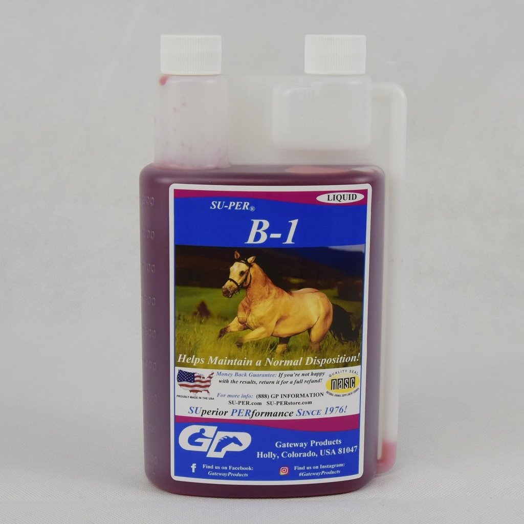SU-PER B-1 Horse Calming Supplement - Equine Vitamin B-1 Støtte Hest Calmer Liquid - Appetite Booster Supplement for hester - 1 Quart, (2 Pack)