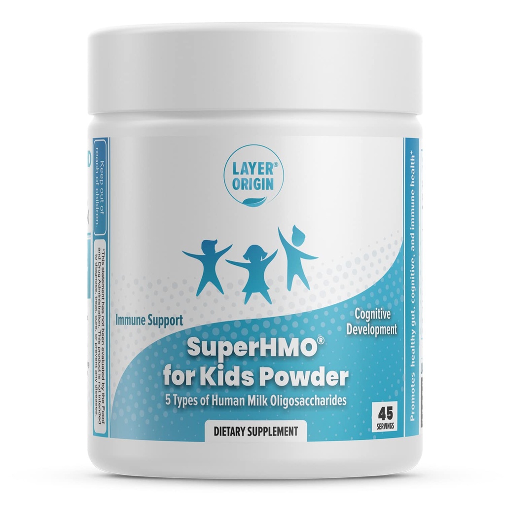 SuperHMO Prebiotic Mix for barn - 5 HMOs for Gut, Digestion og Kognitiv helse, pulver, 45 Serveringer