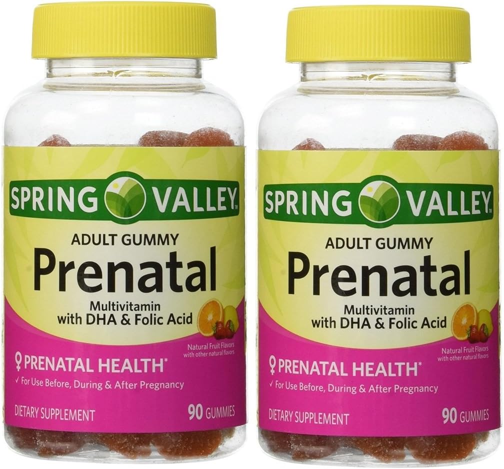 Spring Valley Voksen Gummy Prenatal Multivitamin med DHA & Folsyre (pakke på 2) 180 Gummies Totalt