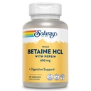 SOLARAY Vegan Betain HCL med Pepsin - Hydrochloride Supplement for Digestive Helse - med Betain Hydrochloride og Digestive Enzymer - Gut helsestøtte - 60-dagers garanti, 90 VegCaps