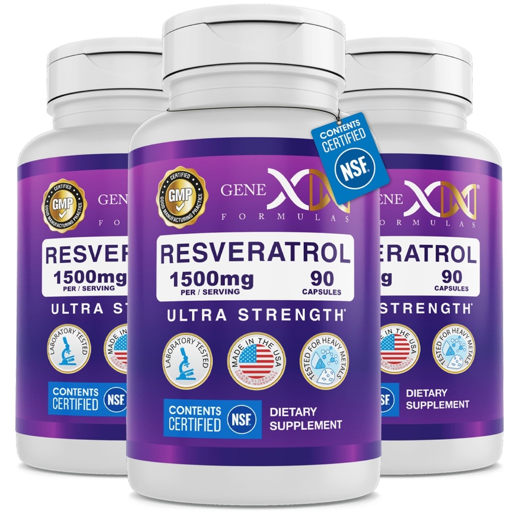 Genex Formler 1500 mg Resveratrol med BioPerine for absorpsjon (3 Pack)  Organic Organisk Trans-Resveratrol kapsler fra japanske Knotweed, Antioksidant Supplement for sunn aldring