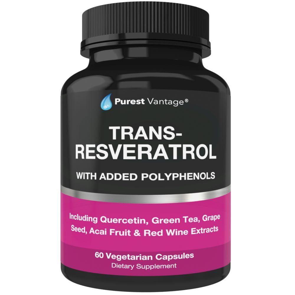 Resveratrol Supplement - Potent 1400mg Formula med Trans Resveratrol, Quercetin, Grapefrø, Grønn te, Acai og rødvin ekstrakt - 60 Veggie Capsules