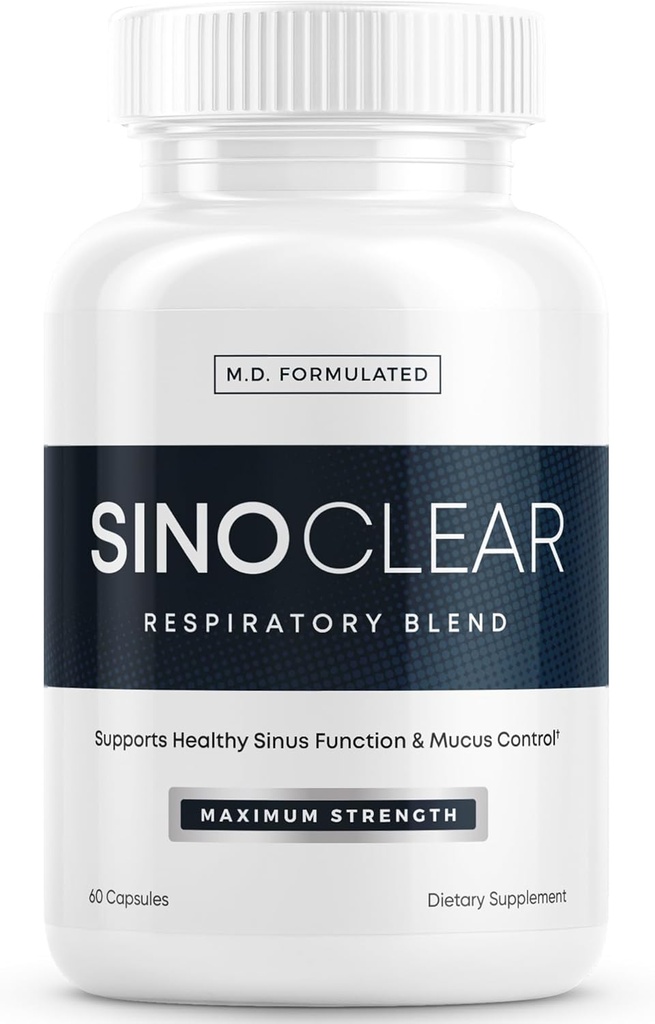 SinoClear Lung Detox & Sinus Pressure Relief Supplement (60 Caps): Ren og naturlig Nasal Decongestant, Sinus Relief, & Lung Cleanse Blend - NAC, Andrografer, & Thyme Leaf - GMO-fri og laget i USA