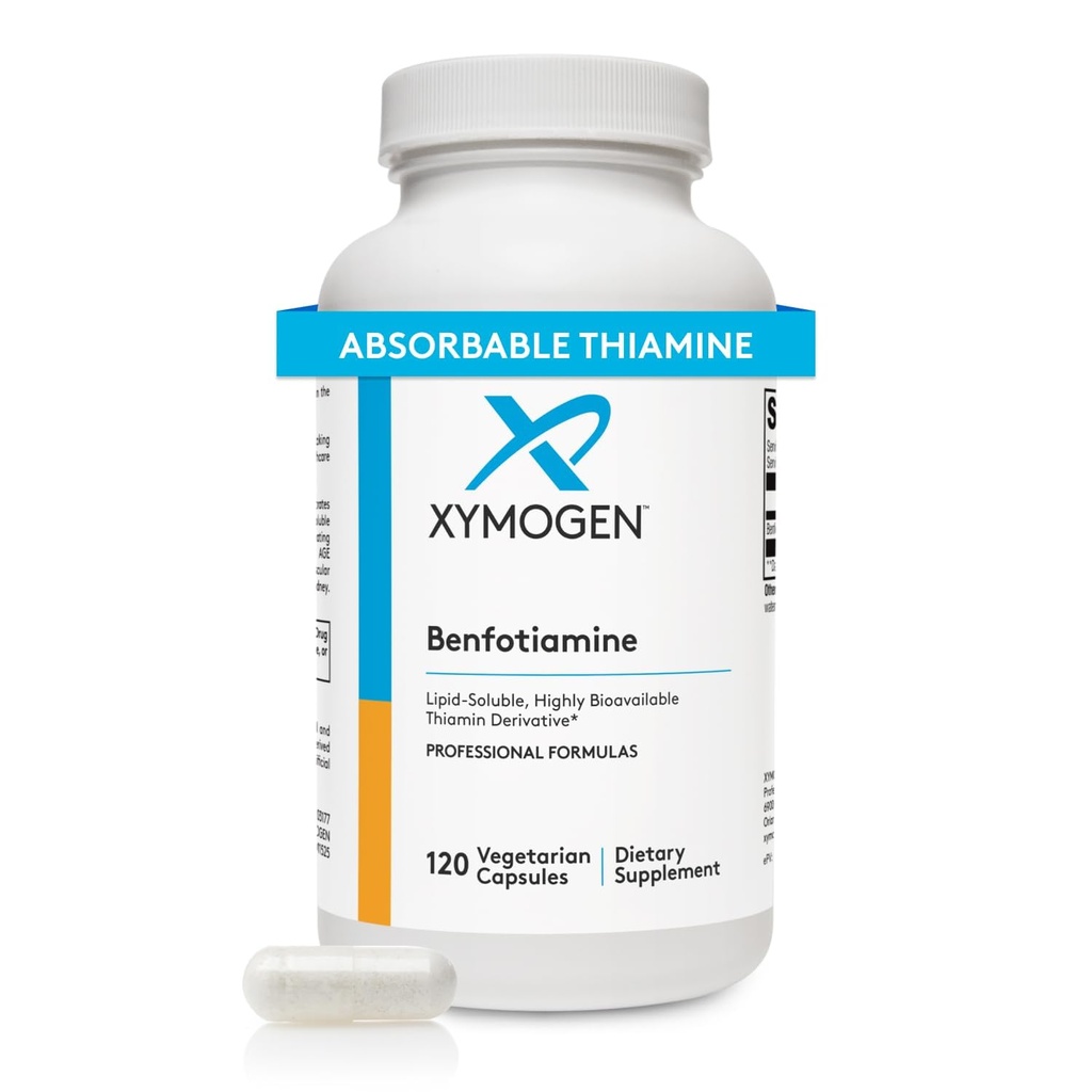 XYMOGEN Benfotiamin 300mg - Biologisk tilgjengelig Thiamin B1 Supplement Avledet for å støtte Metabolsk, Nerve + Vaskulær Helse (120 kapsler)
