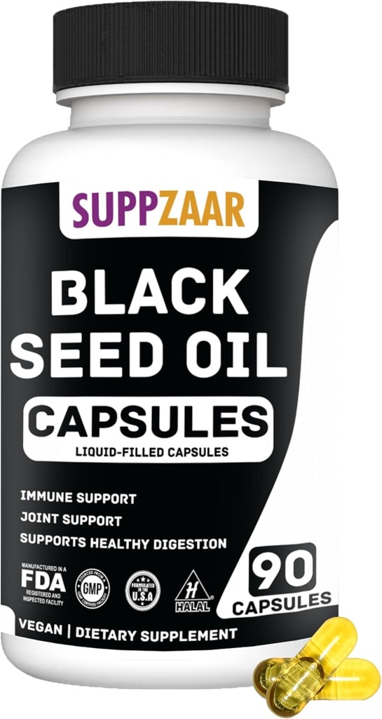 Vegansk svart frøolje 1000mg. kaldpresset svart cuminfrøolje for immunforsvar, struktur, hud og digestion ikke-GMO, gluten & gelatin gratis - 45 serveringer, 90 flytende fylte kapsler