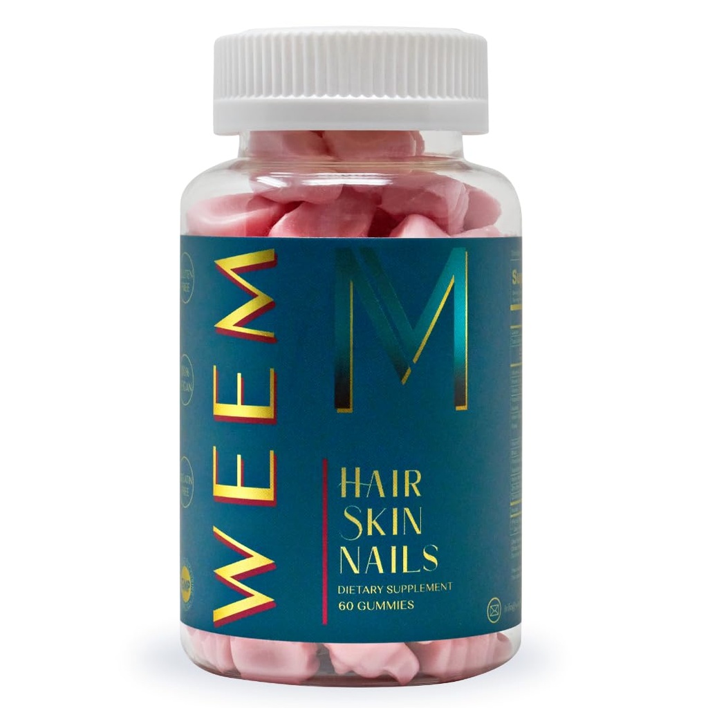 WEEM Håret og negler Gummies - støtter sunn hår - Vegansk biotin vitaminer for kvinner og menn støtter raskere hårvekst, sterkere negler, sunn hud, ekstra styrke (1)