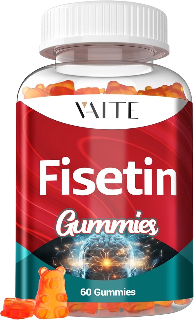 Fisetin Supplements 500mg - Gummy Supplement, Kraftig Antioksidant Blanding for Cellular Helse Support - Vegansk & Ikke-GMO Formula med Flavonoider & Plant Ekstrakter, Økt Kognitiv funksjon, 60 Gummies