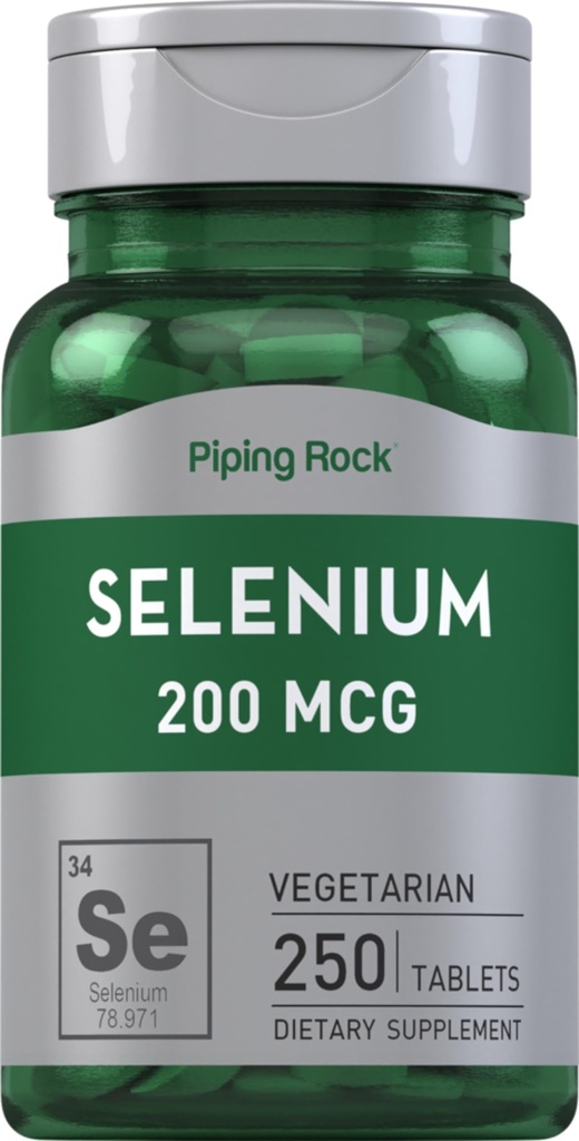 Piping Rock Selenium 200mcg | 250 tabletter | Vegetarisk, ikke-GMO, & Glutenfri Supplemnt