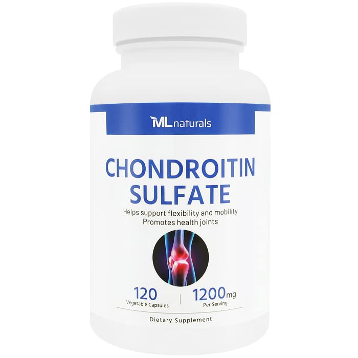 ML Naturals Chondroitin Sulfat 1200 mg, 120 vegansk kapsler. 99% renhet Chondroitin for fleksibilitet, og mobilitet, NSF-sertifisert og cGMP-kompliant