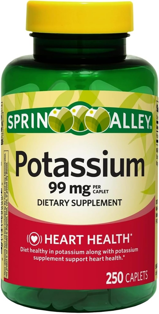 Kalium hjerte Helse Supplement Caplets, 99 mg, 250 greve (pakke med 1)