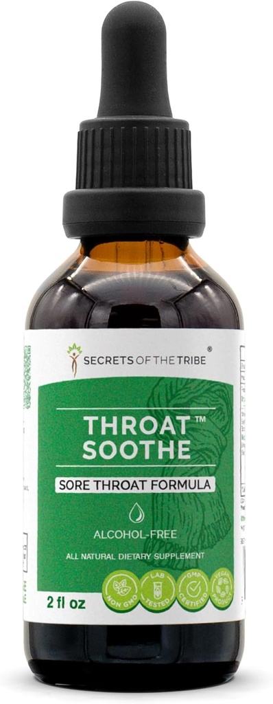 Throat Soothe alkohol-fri ekstrakt, høy potens urtedråper, Tinktur laget av tinktur, lakrium, slipperi Elm, Marshmallow, Sage, Echinacea, Elderberry. Sore Throat Formula 2 oz