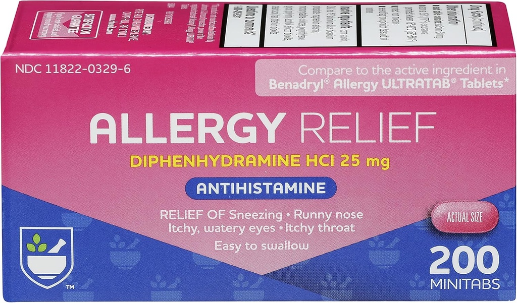 Rite Aid Antihistaminer Allergi Relief med Diphenhydramine | Allergimedisin | Nemlig å svelge liten tablettstørrelse Allergi Relief | Vanlig kald og pustende Allergi Medisin (200 greve)