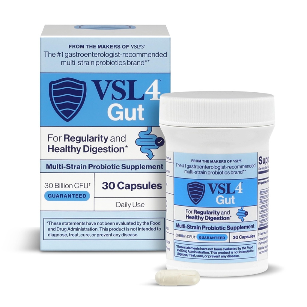 VSL4® Gut Daily Probiotics for Gut Health - 30B CFUs, multi-strain Digestive Support for kvinner og menn, fremmer Gut Balance & Regularity, Potent, Holdbar Probiotic Supplement, 30 Kapsler