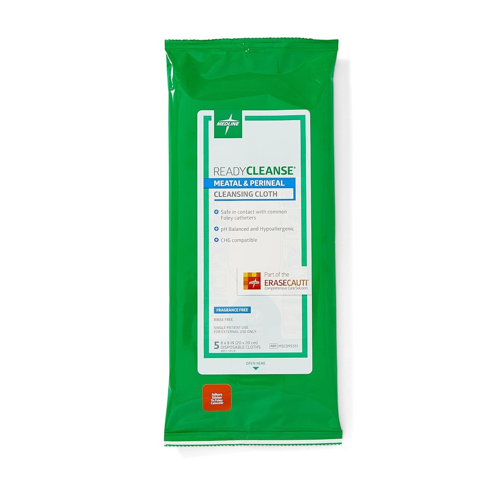 Medline Readycleanse Kjøtt og Perineal Cleansing Cloth, Fragrance Free, Hypoallergenic, 8" x 8", 5 Count (pakke på 30)