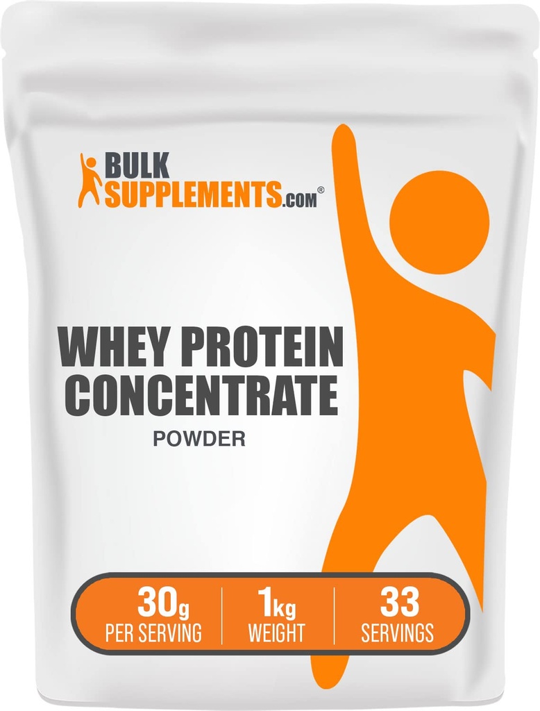 BulkSupplements.com Whey Protein Concentrate pulver - Whey Protein Powder Supplement, usweeted, Unflavored & Glutenfri, 30g per servering, 1kg (2,2 lbs) (Pack of 1)