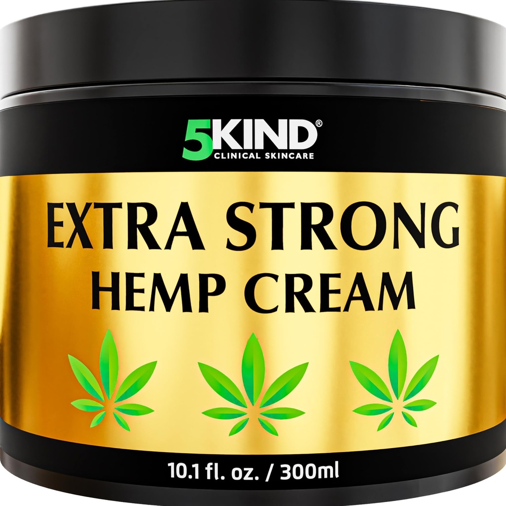 5kind Extra sterk hampe cream 10,1 fl oz - maksimal styrke - naturlig beroligende relief felles krem - Muskel Rub for nedre rygg, ledd, nakke, kne og skulder