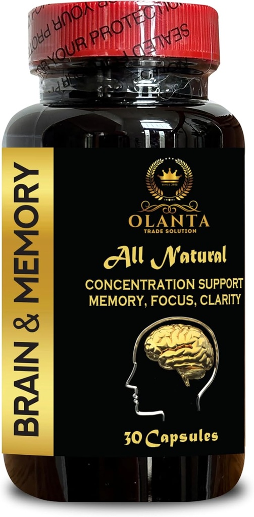 Brain Memory Support - Mental fokus, minneforbedring kosttilskudd, støtter hjernens helse, øker mental ytelse og fremmer langsiktig hjerne helse - 1 flaske 30 kapsler.