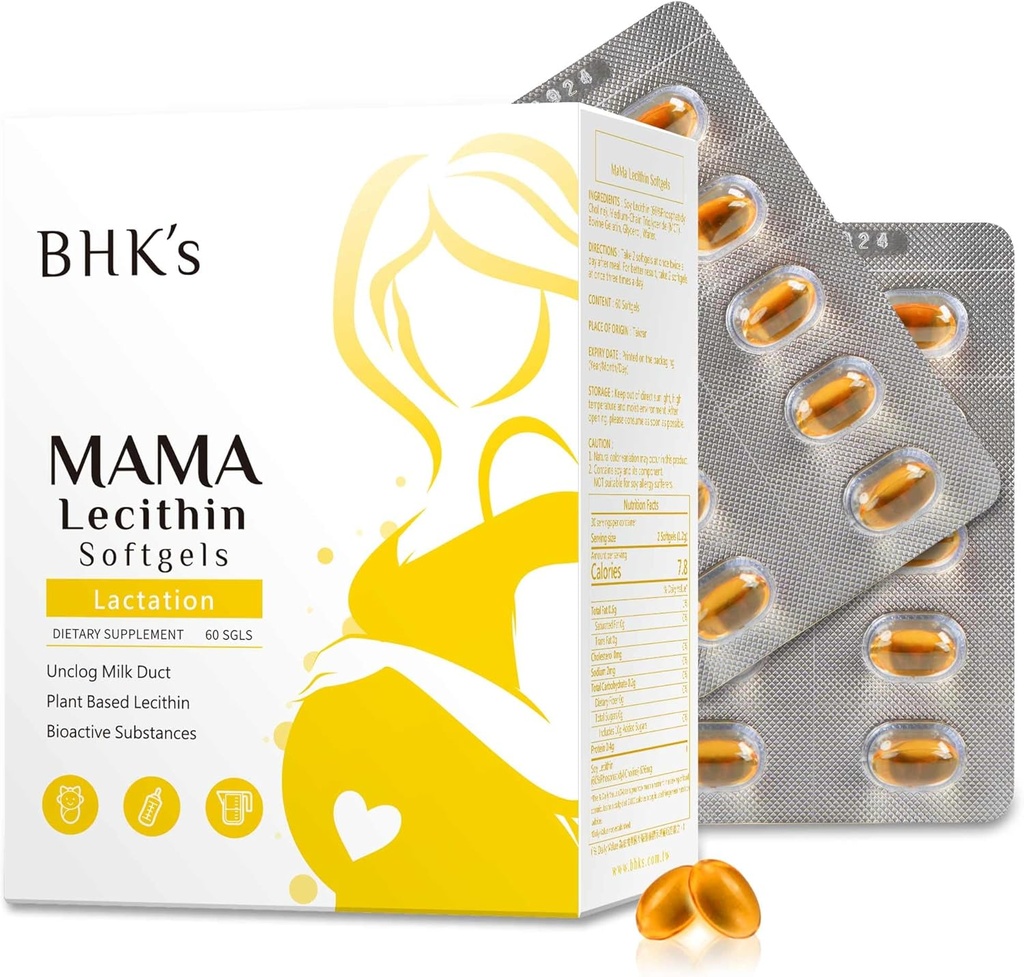 BHKs mamma Lecithin Softgels, Unclog brystdukter for glattere amming, Supplement for graviditet, Unngå tilstoppet melk dukter, 60 softgels, 2-veis Supply