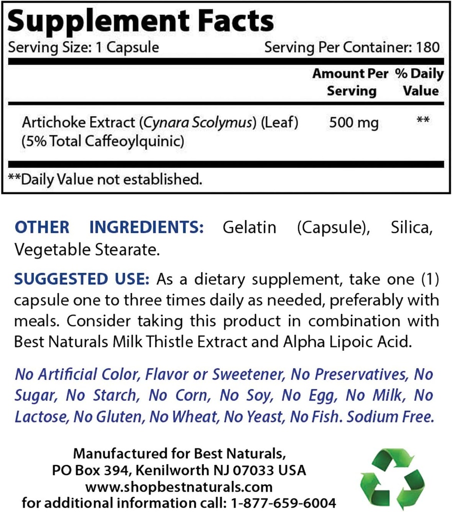 Beste Naturals Artichoke Extract 10000 mg og magnesiumoksid 500 mg