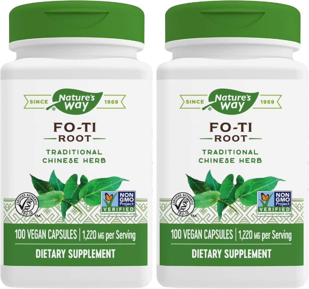 Naturens vei Fo-Ti Root, Tradisjonell kinesisk urt, 1,220 mg per servering, 100 kapsler (pakke med 2)